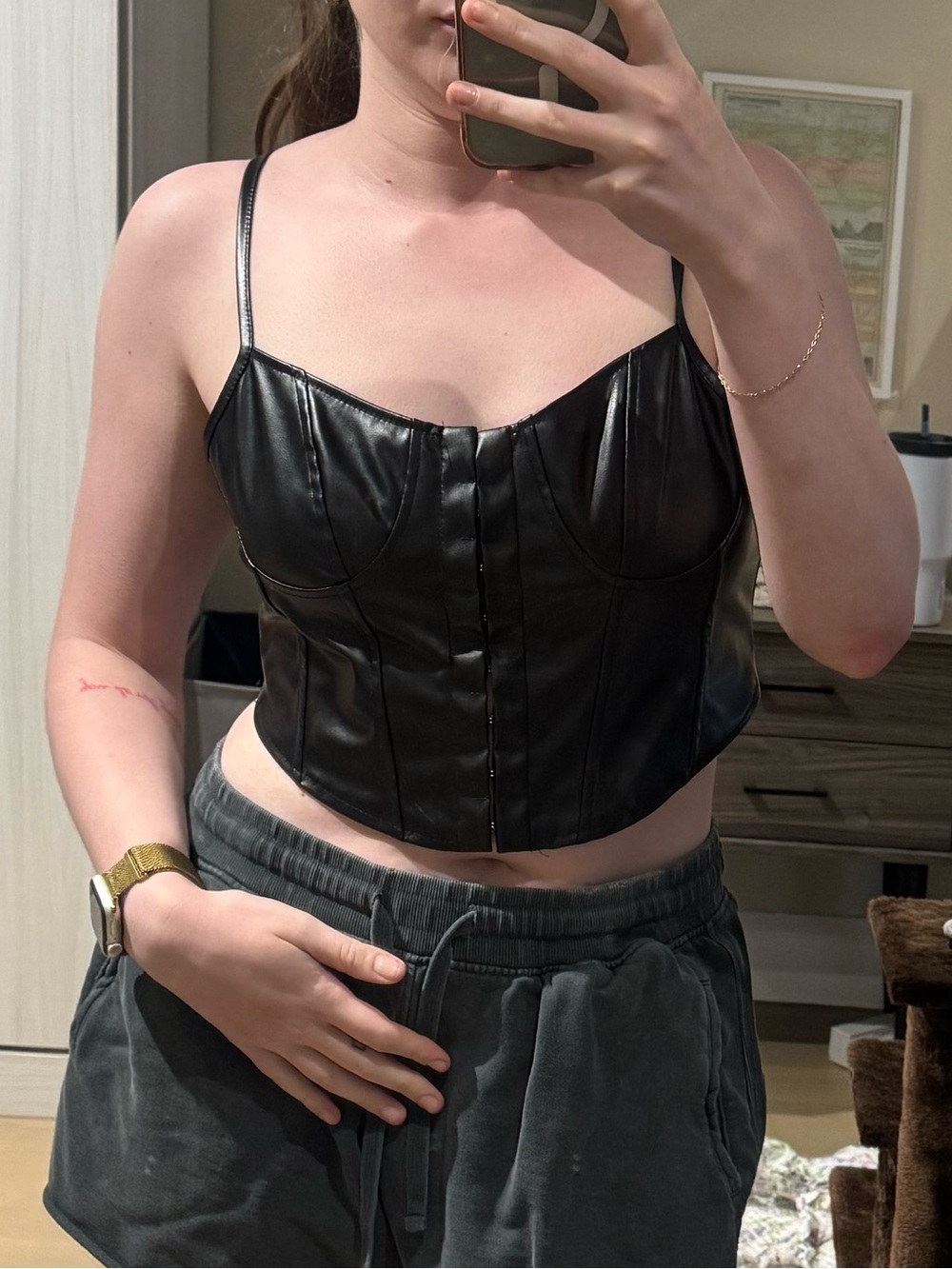 Black Faux Leather Bustier Crop Top